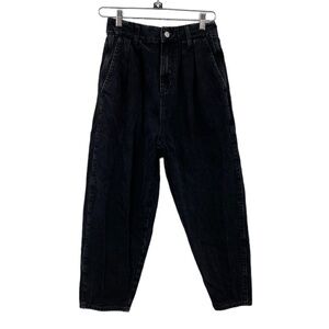 Zara Jeans Women’s size Small Barrel Balloon Black Denim Pleated High Rise Waist